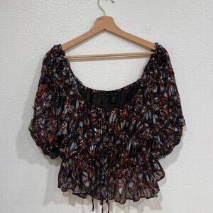 House of Harlow 1960 Ruched Blouse - Black and Brown